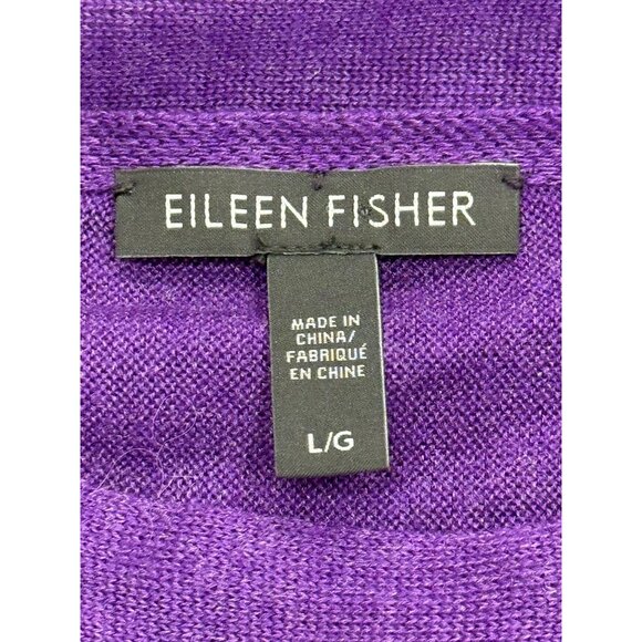 Eileen Fisher Purple Long Sleeve Tunic Knit Top Tencel Merino Wool Womens Size L - Picture 4 of 7
